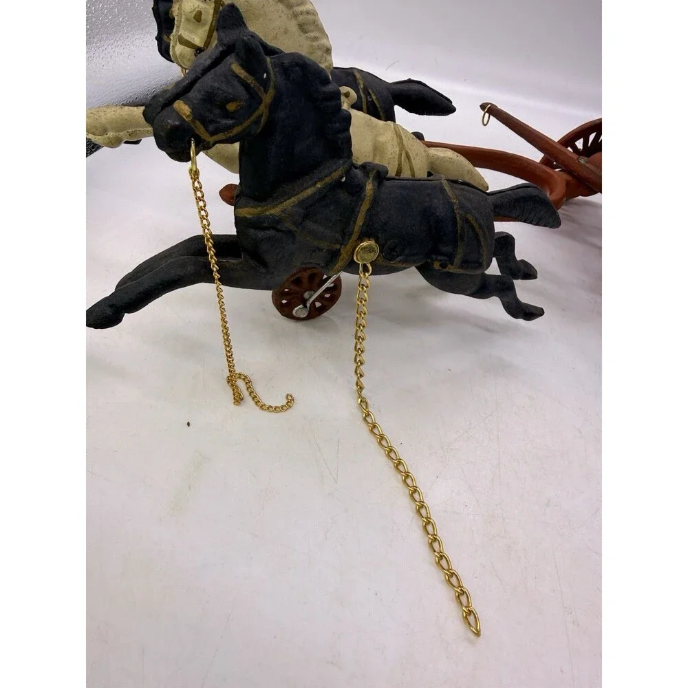 Vintage Cast Iron 3 Horse Drawn Fire Red Wagon Steam Pumper Toy